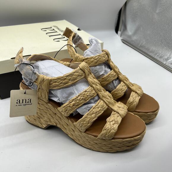 a.n.a Womens Merlin Wedge Sandals Brown Natural Size 9.5M - Picture 2 of 13